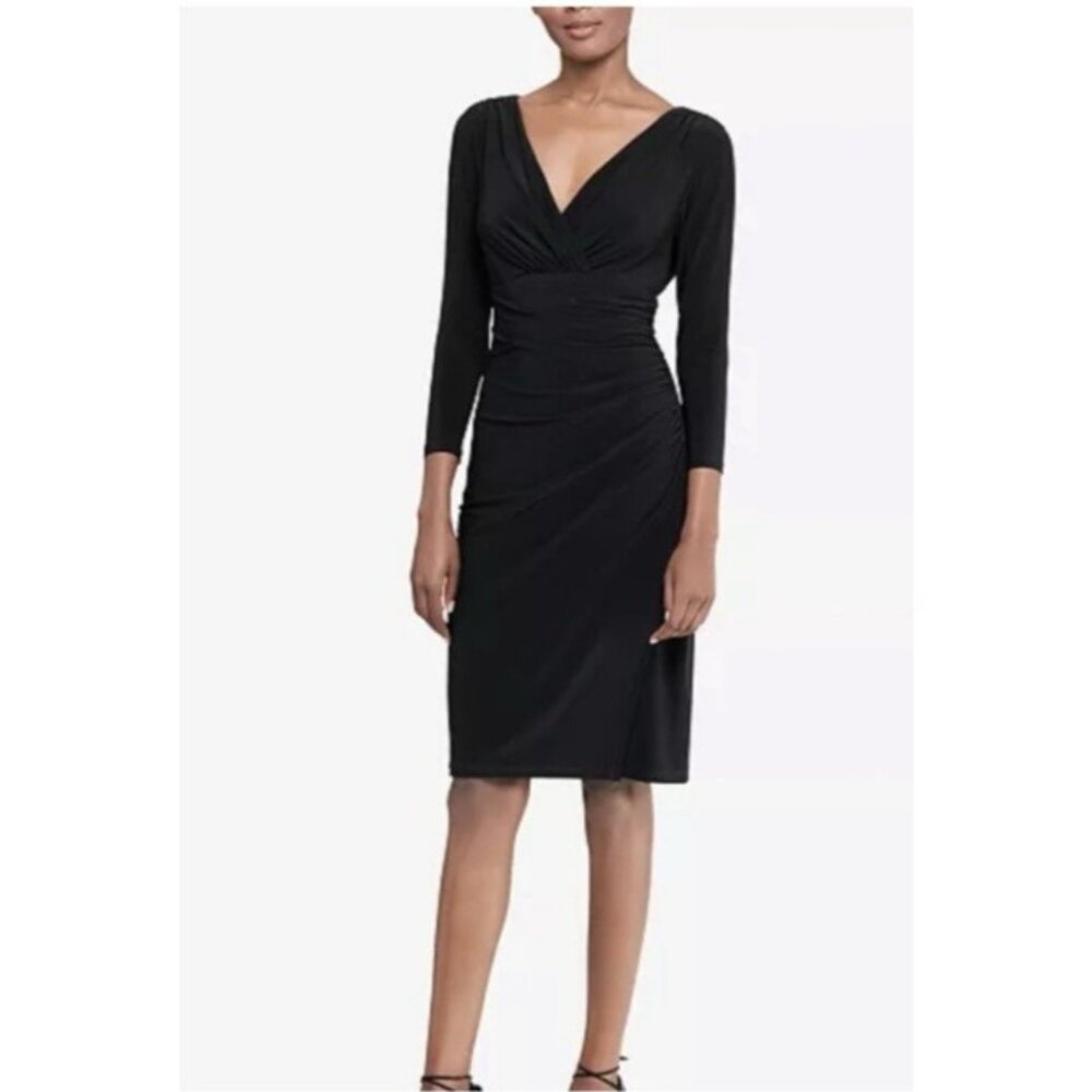 Ralph Lauren Dress 4 Black Stretch V Neck Career Church Classic 3/4 Long Sleeve